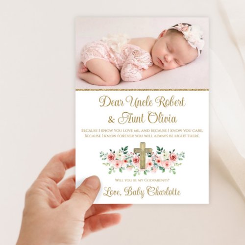Watercolor Floral Cross Baby Girl Godparent  Invitation