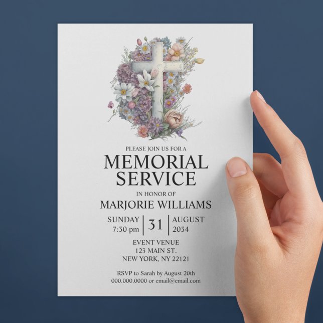 Watercolor Floral Cross Elegant Memorial Service Invitation (Watercolor Floral Cross Elegant Memorial Service Invitation
)