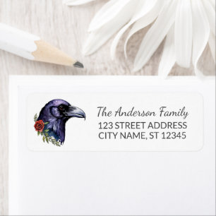 Watercolor Floral Crow Halloween Return Address    Label