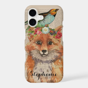 Watercolor Floral Crown Fox Custom Name iPhone 17 Case