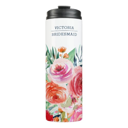 Watercolor Floral Custom Bridesmaid Name Thermal Tumbler