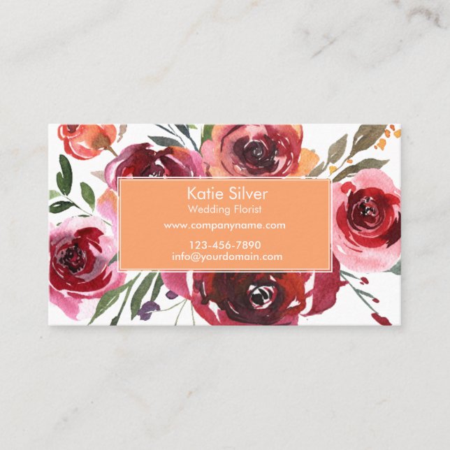 Watercolor Floral Custom Business Card (Front)