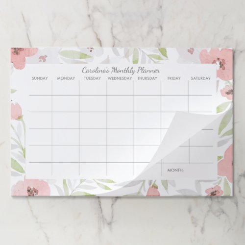 Watercolor Floral Custom Desk Pad Monthly Calendar