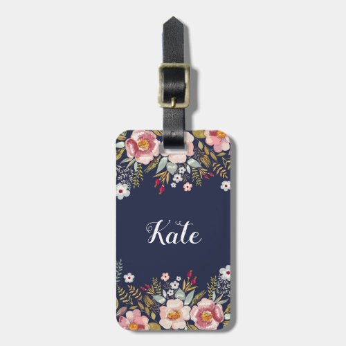 Watercolor Floral Custom Monogram Luggage Tag