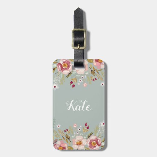 Watercolor Floral Custom Monogram Luggage Tag