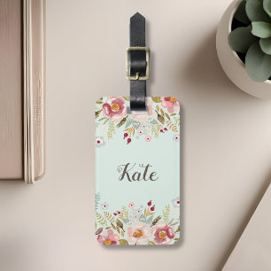 Watercolor Floral Custom Monogram Luggage Tag