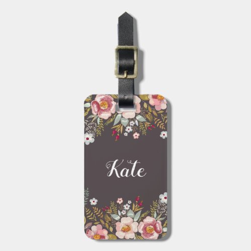 Watercolor Floral Custom Monogram Luggage Tag