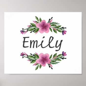 Watercolor Floral Custom Name Girls Room Decor by whimsydesigns at Zazzle