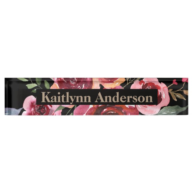 Watercolor Floral Custom Personalized Nameplate (Front)