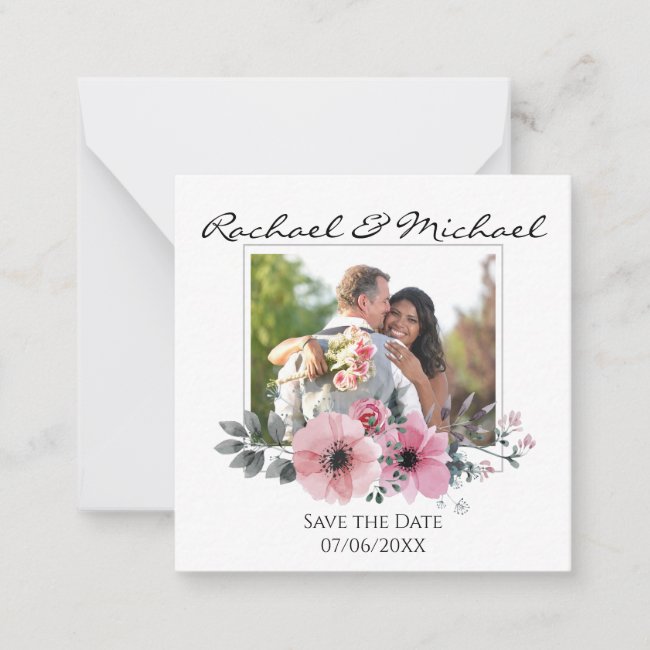Watercolor Floral Custom Photo Save the Date Note Card
