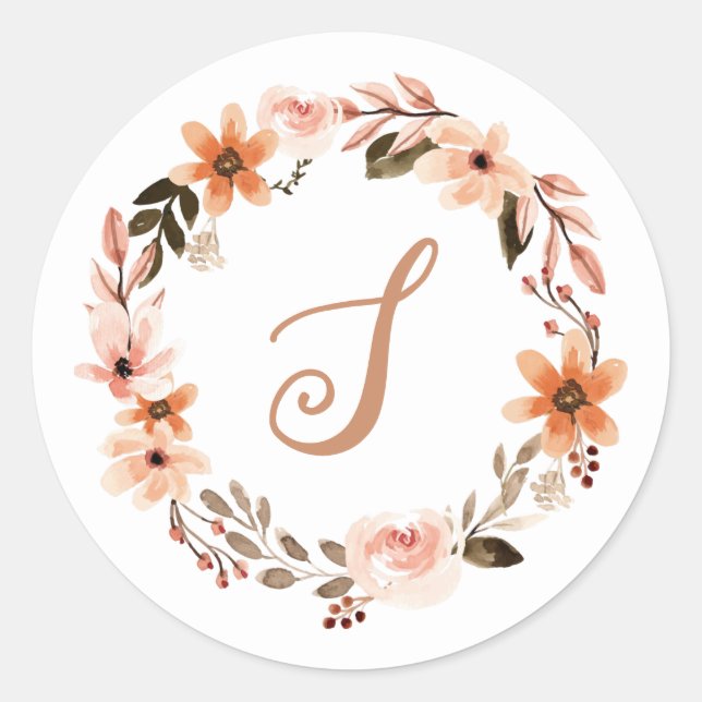 Watercolor Floral Custom Text Monogram Sticker (Front)