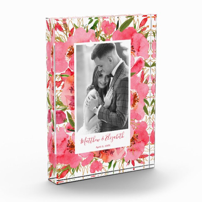 Watercolor Floral Custom Wedding Photo Block (Left)