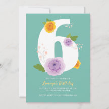 Watercolor Floral Cute 6th Birthday