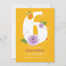 Watercolor Floral Cute 6th Birthday