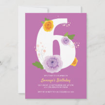 Watercolor Floral Cute 6th Birthday