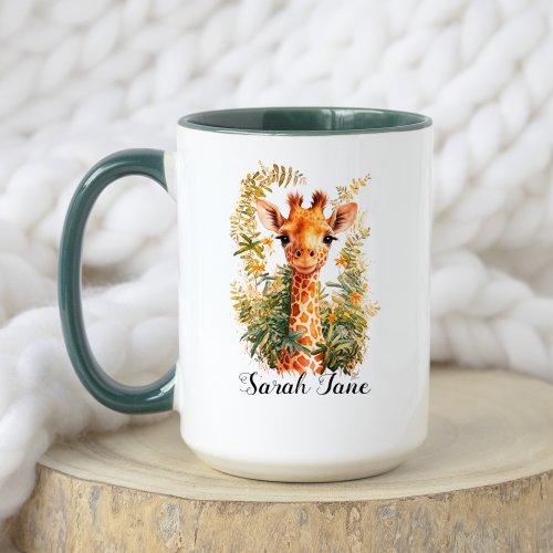 Watercolor Floral Cute Baby Giraffe Safari Animal Mug