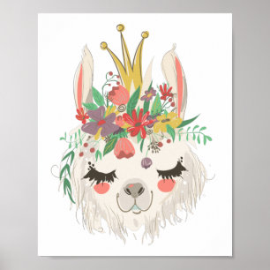 Watercolor Floral Cute Llama Face Poster