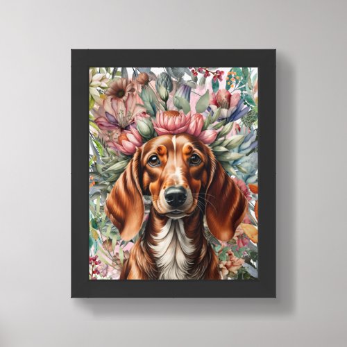 Watercolor Floral Dachshund Poster