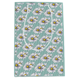 Watercolor Floral Daisy Duck Egg Blue Boho Medium Gift Bag