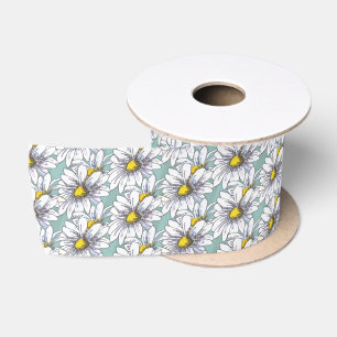Watercolor Floral Daisy Duck Egg Blue Boho  Satin Ribbon