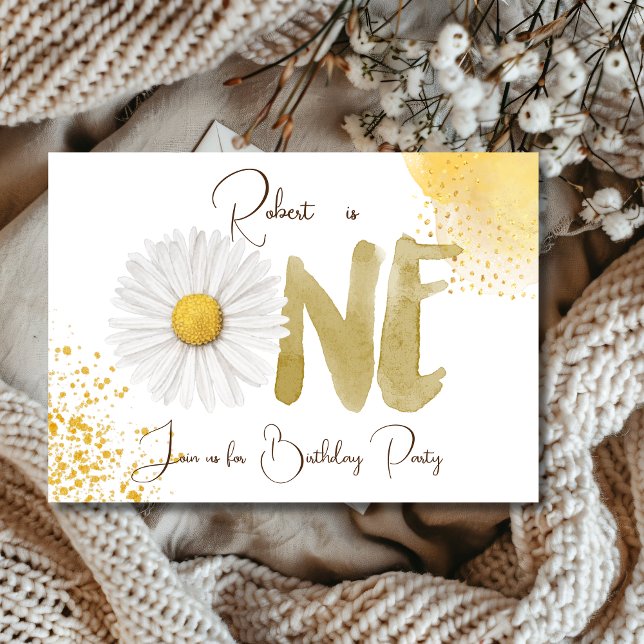 Watercolor floral daisy first Birthday Invitation (Creator Uploaded)