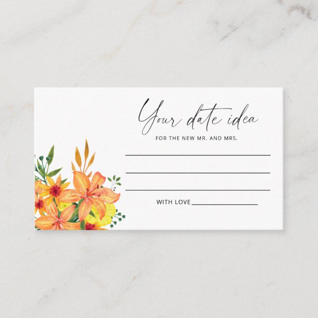 Watercolor floral Date night ideas \ Date jar  Enclosure Card (Front)