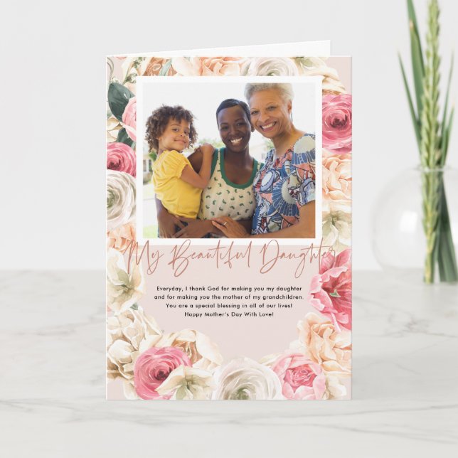 Watercolor Floral | Daughter Mother's Day Photo Ca Card (Front)