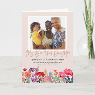 Watercolor Floral   Daughter Mother's Day Photo Card