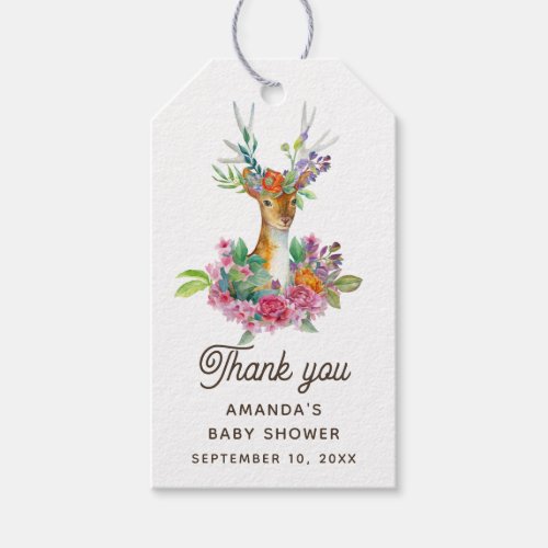 Watercolor floral deer baby shower thank you gift tags