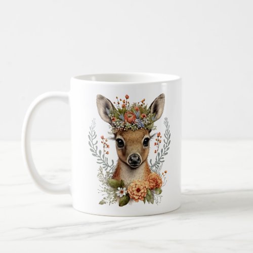 Watercolor Floral Deer Cute Coffee Mug