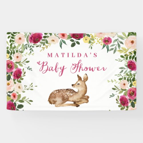 Watercolor floral deer woodland baby shower party banner