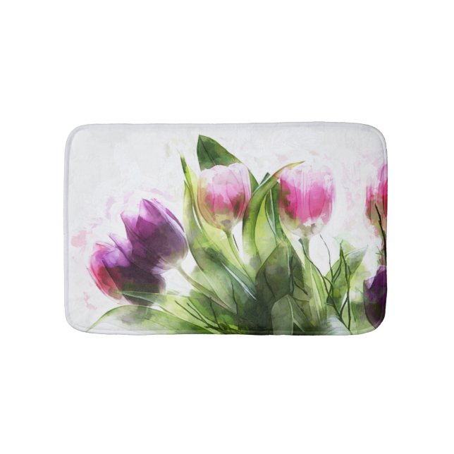 Watercolor Floral Design Bath Mat (Front)