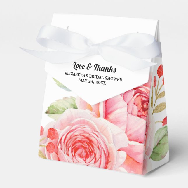 Watercolor Floral design Bridal Shower Favor Boxes (Front Side)