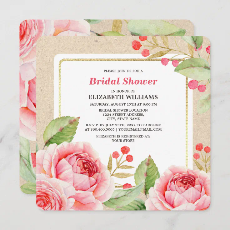 Watercolor Floral Design Bridal Shower Invitations Zazzle