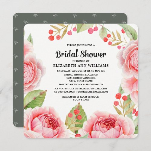 Watercolor Floral Design Bridal Shower Invitations