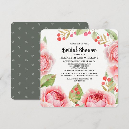 Watercolor Floral Design Bridal Shower Invitations