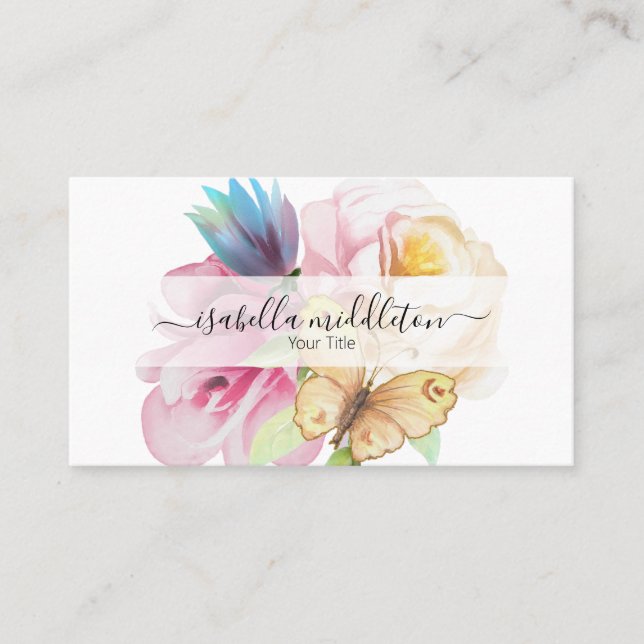 Watercolor Floral Design Business Card (Front)