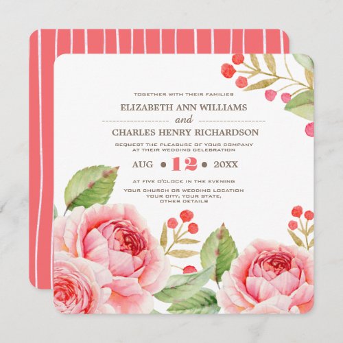 Watercolor Floral design Custom Wedding Invitation