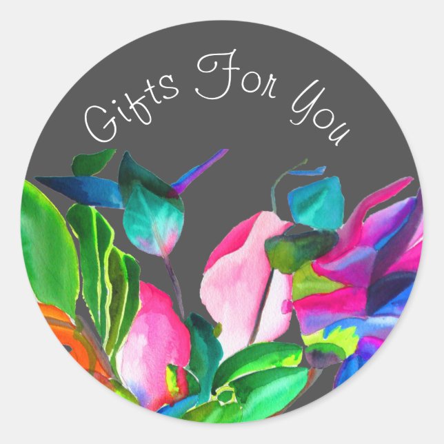 Watercolor floral design Gift business branding Classic Round Sticker (Front)