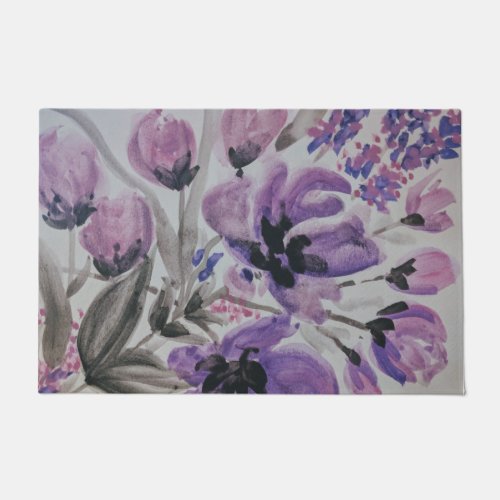 Watercolor floral design in purple doormat