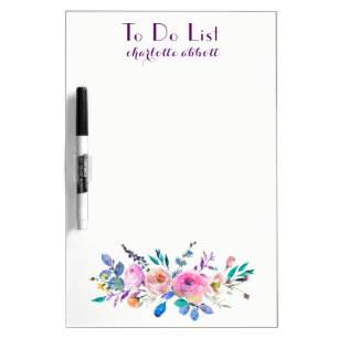 Watercolor Floral Design "To Do List" Dry Erase Board