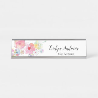 Watercolor Floral Desk Name Plate