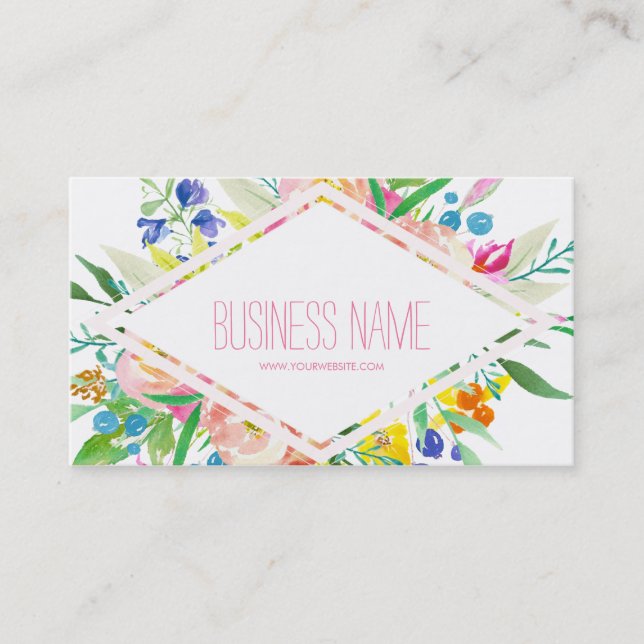 Watercolor Floral Diamond Business Card (Front)
