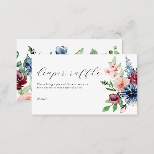 Watercolor Floral Diaper Raffle Baby Shower Enclosure Card