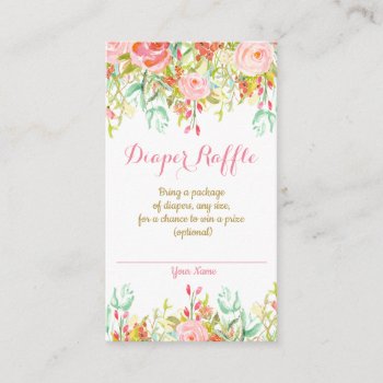 Watercolor Floral Diaper Raffle Card Girl Baby by YourMainEvent at Zazzle