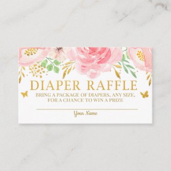 Watercolor Floral Diaper Raffle Card Girl Baby by YourMainEvent at Zazzle