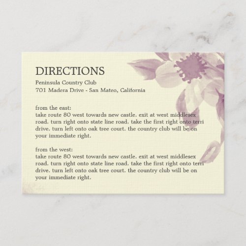 Watercolor Floral Directions Card Custom Invites