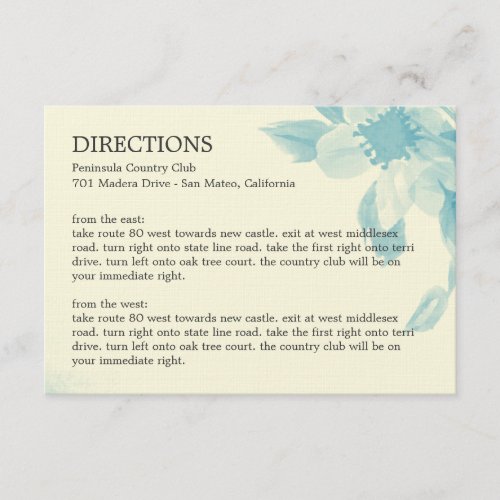 Watercolor Floral Directions Card