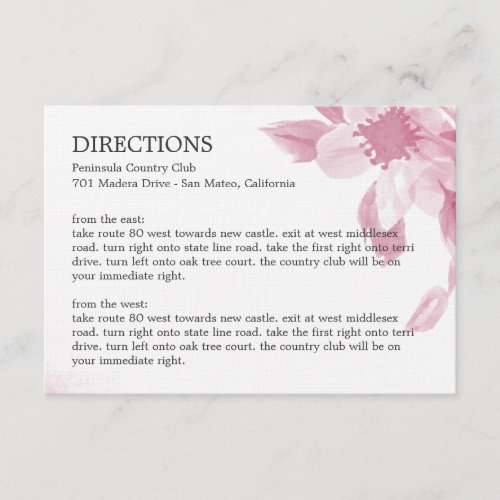 Watercolor Floral Directions Card