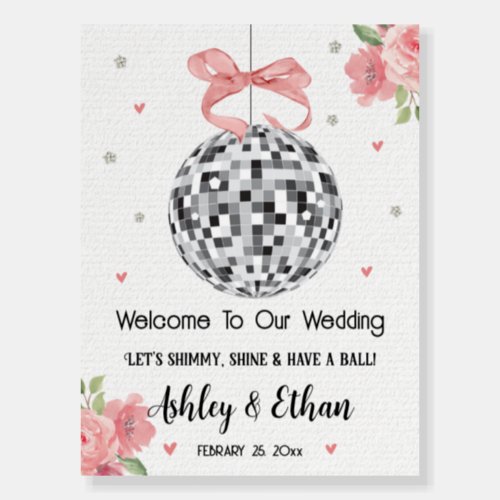 Watercolor Floral Disco Ball Wedding Welcome Sign